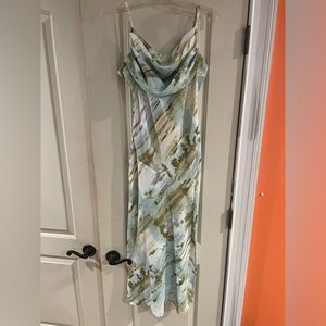 Satin Silk Slip Midi Tie Dye Dress with Cowl Neck detail